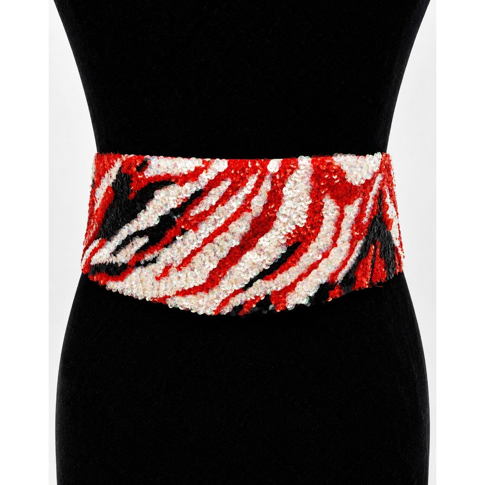 Vintage‎ La Mendola Minuet Art Deco Hand Beaded Red Black Pure Silk Chiffon Belt